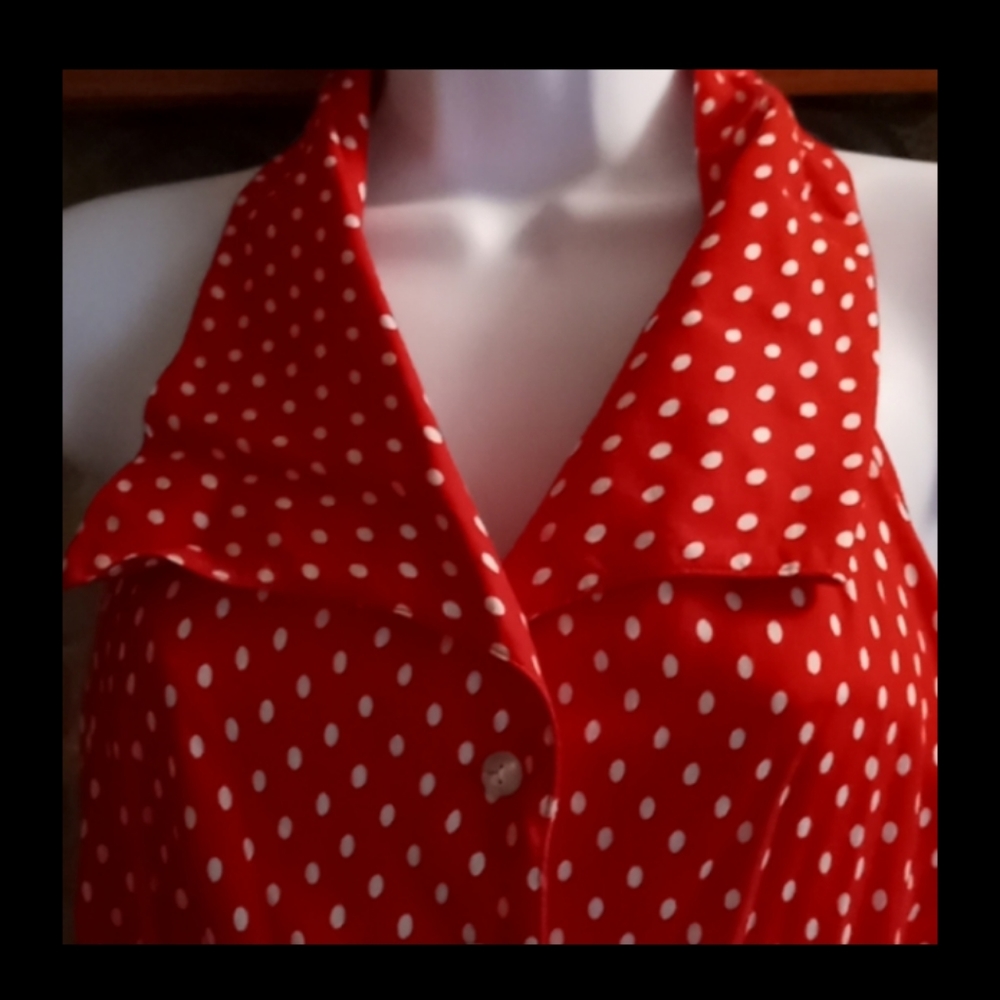 Vintage 80's,SEXY,Halter Style,Red & White,Polka Dot,Button Down,Backless,Romper